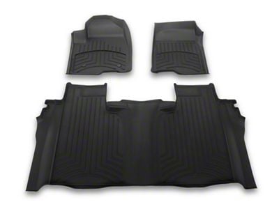 Weathertech Front and Rear Floor Liner HP; Black (19-24 Silverado 1500 Crew Cab w/ Front Bucket Seats & Rear Underseat Storage)