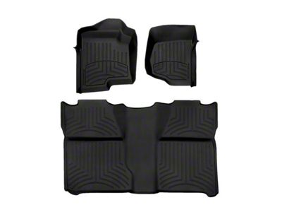 Weathertech Front and Rear Floor Liner HP; Black (07-14 Silverado 3500 HD Crew Cab w/o Floor Shifter