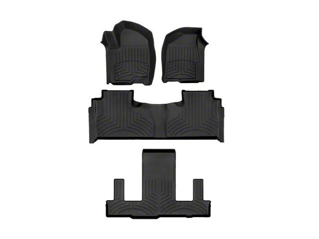 Weathertech Front, Rear and Third Row Floor Liner HP; Black (21-24 Tahoe w/ 2nd Row Bench Seat)