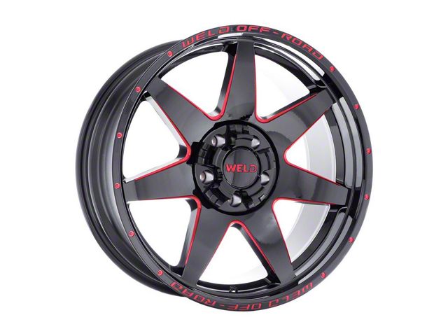 Weld Off-Road Retaliate Gloss Black Milled with Red Accent 6-Lug Wheel; 20x12; -44mm Offset (99-06 Silverado 1500)