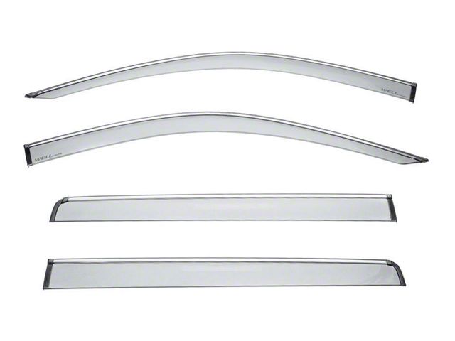 WELLvisors Taped-on Window Visors Wind Deflectors with Chrome Trim; Front and Rear; Dark Tint (19-24 Sierra 1500 Crew Cab)