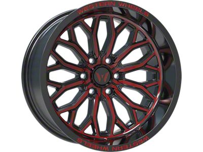 Western Wheels IR08 Gloss Black Red Milling Spokes 6-Lug Wheel; 20x10; -12mm Offset (23-25 Colorado)