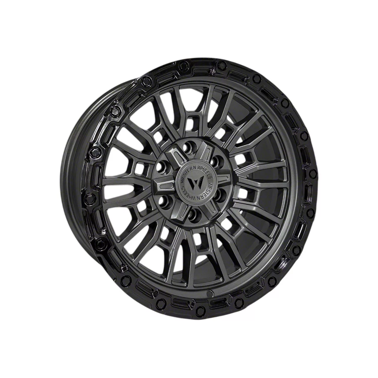 Western Wheels Dakota BD45 Satin Gunmetal Face with Gloss Black Lip 5 ...