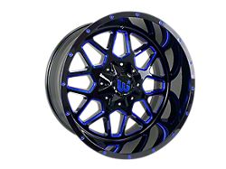 Western Wheels CORRAL Gloss Black with Blue Milling Spokes and Spot 6-Lug Wheel; 22x12; -44mm Offset (24-25 Ranger)