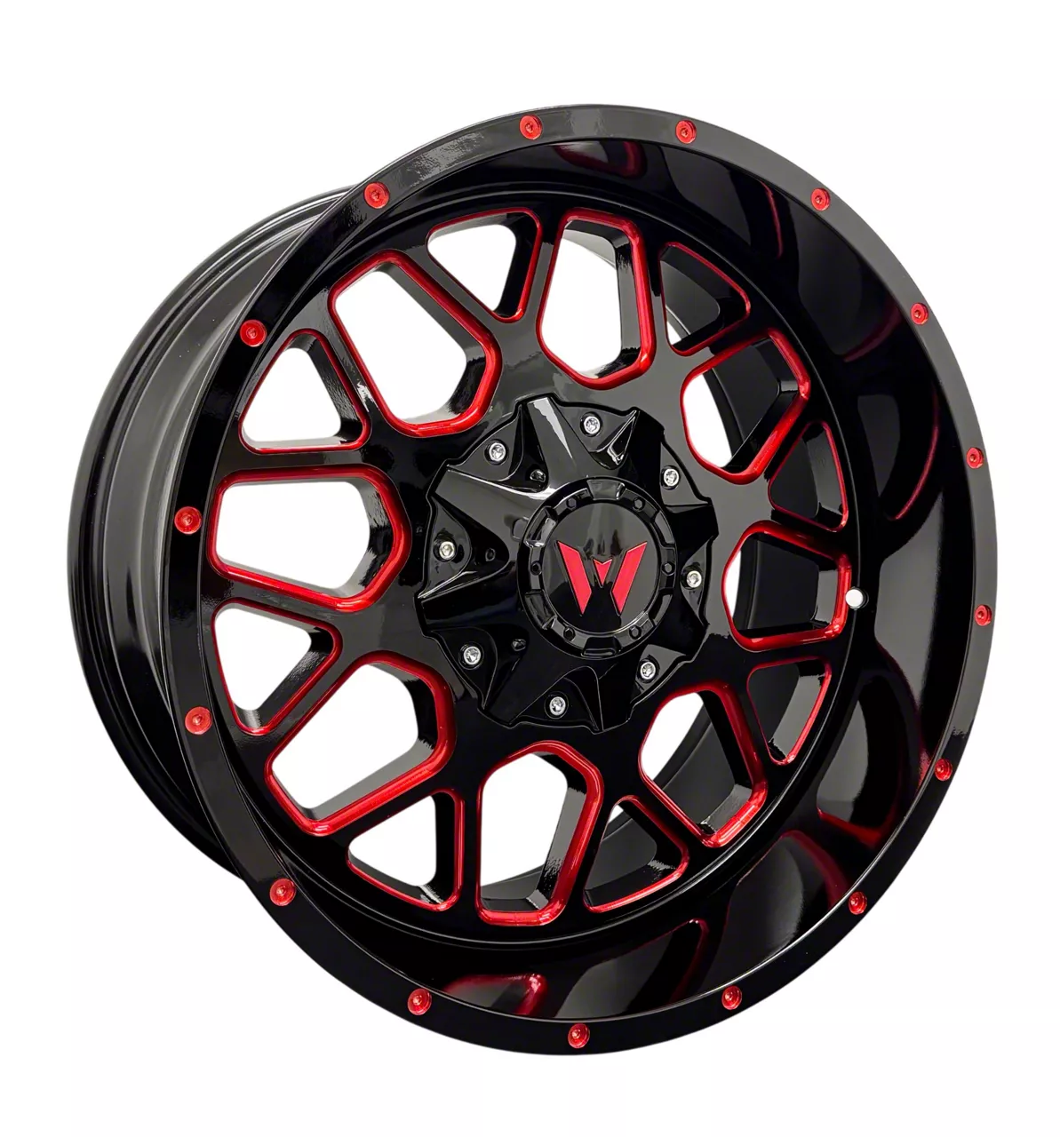 Western Wheels Sierra 2500 CORRAL Gloss Black with Red Milled Spokes 8 ...
