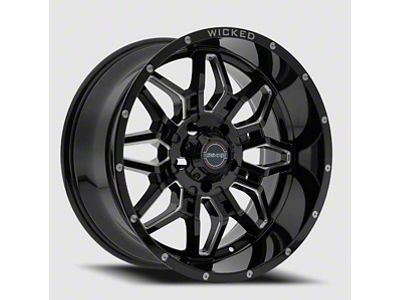 Wicked Offroad W909 Gloss Black Milled 8-Lug Wheel; 20x10; -24mm Offset (01-06 Sierra 2500 HD)