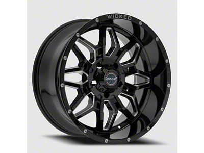 Wicked Offroad W909B Gloss Black Milled 8-Lug Wheel; 20x9; 0mm Offset (01-06 Sierra 2500 HD)