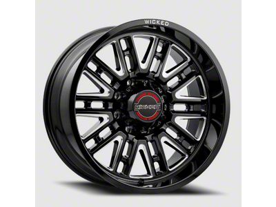 Wicked Offroad W937 Gloss Black Milled 8-Lug Wheel; 20x10; -19mm Offset (01-06 Sierra 2500 HD)