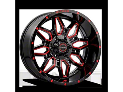 Wicked Offroad W909 Gloss Black Milled with Red Tint 6-Lug Wheel; 20x10; -24mm Offset (07-13 Sierra 1500)
