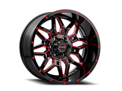 Wicked Offroad W909B Gloss Black Milled with Red Tint 6-Lug Wheel; 20x10; -24mm Offset (07-14 Tahoe)