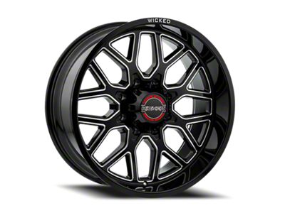 Wicked Offroad W938 Gloss Black Milled 8-Lug Wheel; 22x10; -19mm Offset (10-18 RAM 3500 SRW)