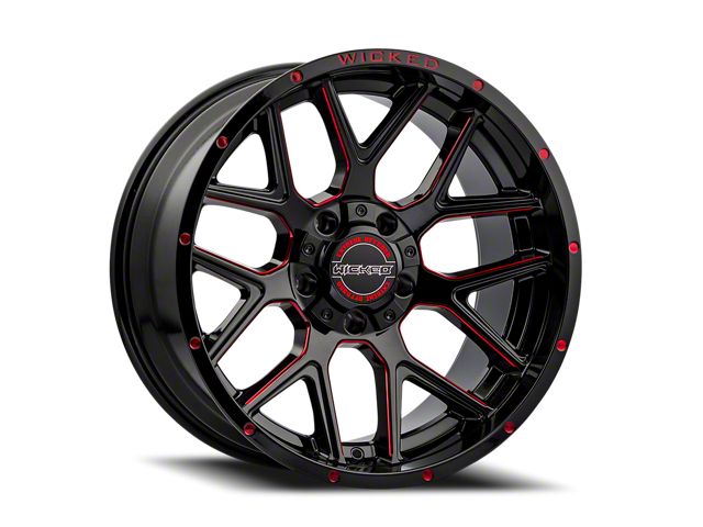 Wicked Offroad W903 Gloss Black Milled with Red Tint 6-Lug Wheel; 20x10; -19mm Offset (14-18 Silverado 1500)