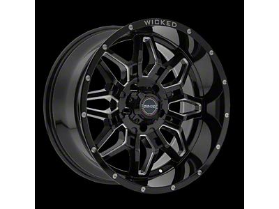 Wicked Offroad W909B Gloss Black Milled 8-Lug Wheel; 20x10; -24mm Offset (99-07 F-250 Super Duty)