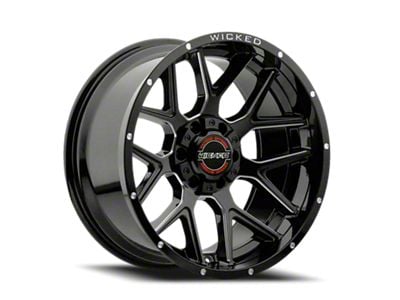 Wicked Offroad W903 Gloss Black Milled 6-Lug Wheel; 22x10; -19mm Offset (99-06 Sierra 1500)