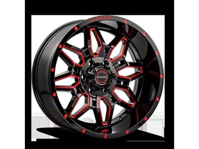 Wicked Offroad W909 Gloss Black Milled with Red Tint 6-Lug Wheel; 20x10; -24mm Offset (99-06 Silverado 1500)