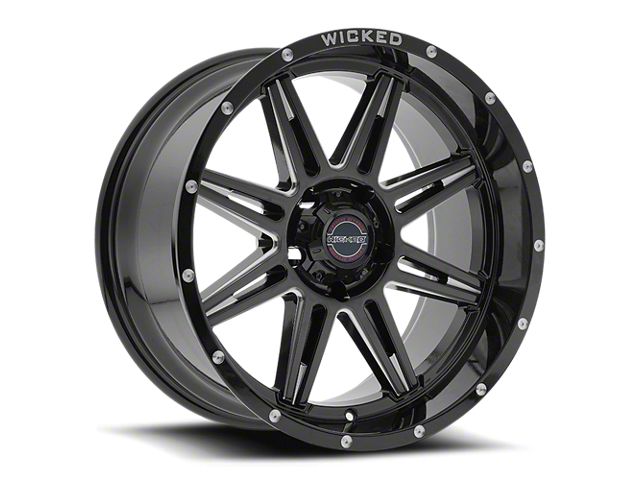 Wicked Offroad W905 Gloss Black Milled 6-Lug Wheel; 20x10; -12mm Offset (21-23 F-150)
