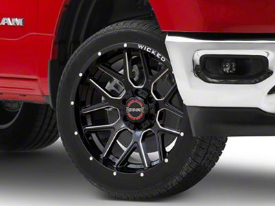 Wicked Offroad W903 Gloss Black Milled 6-Lug Wheel; 22x10; -19mm Offset (19-25 RAM 1500)