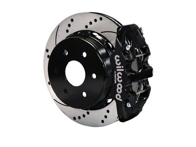 Wilwood AERO4 Rear Big Brake Kit with 14.25-Inch Drilled and Slotted Rotors; Black Calipers (99-06 Sierra 1500)