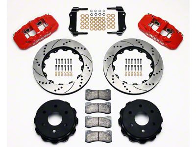 Wilwood AERO4 Rear Big Brake Kit with Drilled and Slotted Rotors; Red Calipers (99-18 Sierra 1500)