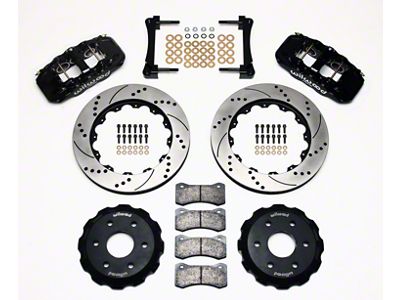 Wilwood AERO6 Front Big Brake Kit with Drilled and Slotted Rotors; Black Calipers (99-18 Sierra 1500)