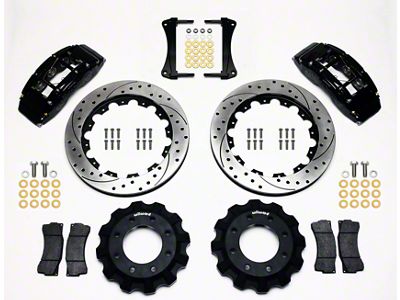 Wilwood TC6R Front Big Brake Kit with Drilled and Slotted Rotors; Black Calipers (99-18 Sierra 1500)