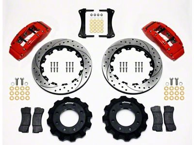 Wilwood TC6R Front Big Brake Kit with Drilled and Slotted Rotors; Red Calipers (99-18 Sierra 1500)