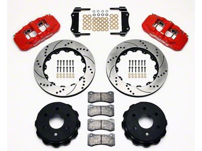 Wilwood AERO4 Rear Big Brake Kit with Drilled and Slotted Rotors; Red Calipers (99-18 Silverado 1500)