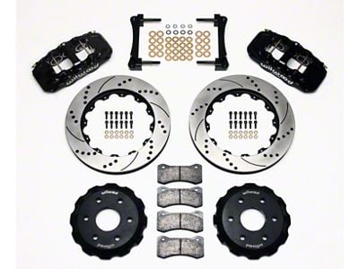 Wilwood AERO6 Front Big Brake Kit with Drilled and Slotted Rotors; Black Calipers (99-18 Silverado 1500)