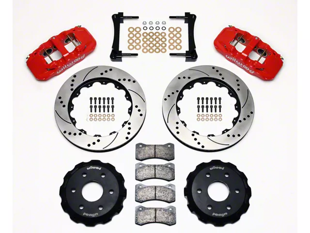 Wilwood AERO6 Front Big Brake Kit with Drilled and Slotted Rotors; Red Calipers (99-18 Silverado 1500)