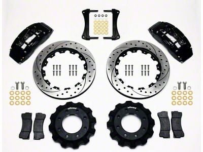 Wilwood TC6R Front Big Brake Kit with Drilled and Slotted Rotors; Black Calipers (99-18 Silverado 1500)