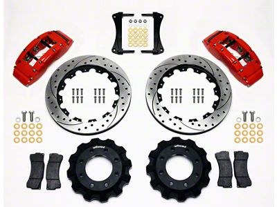 Wilwood TC6R Front Big Brake Kit with Drilled and Slotted Rotors; Red Calipers (99-18 Silverado 1500)