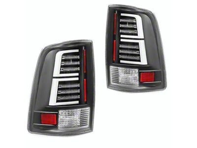 Sequential LED Tail Lights; Black Housing; Clear Lens (09-18 RAM 1500 w/ Factory Halogen Tail Lights)