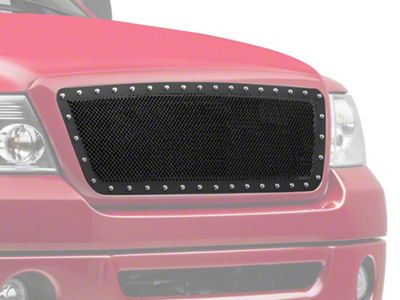 RedRock Wire Mesh Upper Grille Insert with Frame and Rivets; Black (04-08 F-150)