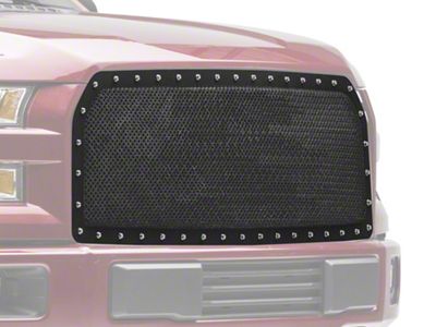 RedRock Wire Mesh Upper Grille Insert with Frame and Rivets; Black (15-17 F-150 XL)