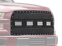RedRock Wire Mesh Upper Grille Insert with Frame, Rivets and LED Lighting; Black (15-17 F-150 XL)