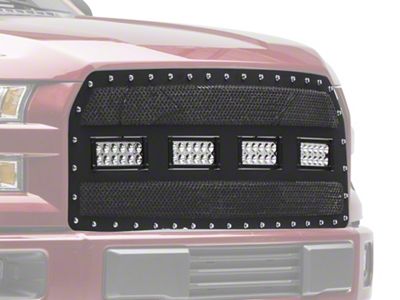 RedRock Wire Mesh Upper Grille Insert with Frame, Rivets and LED Lighting; Black (15-17 F-150 XL)