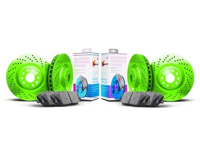 Xbrakes Xi Series 6-Lug Brake Rotor and Pad Kit; Front and Rear; Green (23-25 Colorado)