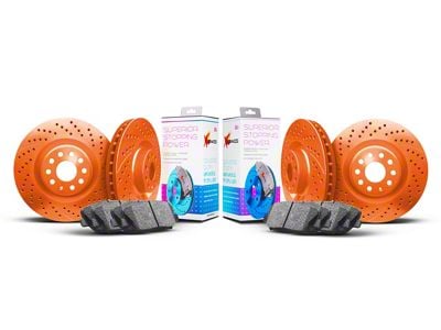 Xbrakes Xi Series 5-Lug Brake Rotor and Pad Kit; Front; Orange (05-11 Dakota)