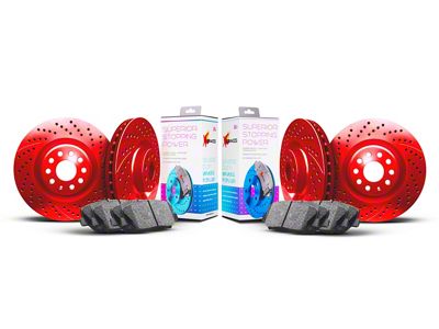 Xbrakes Xi Series 6-Lug Brake Rotor and Pad Kit; Front and Rear; Red (19-25 RAM 1500, Excluding RHO & TRX)
