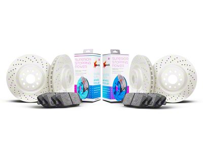 Xbrakes Xi Series 6-Lug Brake Rotor and Pad Kit; Front and Rear; White (19-25 RAM 1500, Excluding RHO & TRX)