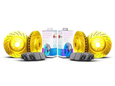 Xbrakes Xi Series 6-Lug Brake Rotor and Pad Kit; Front and Rear; Yellow (19-25 RAM 1500, Excluding RHO & TRX)