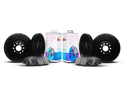 Xbrakes Xi Series 8-Lug Brake Rotor and Pad Kit; Front and Rear; Black (19-25 RAM 2500)