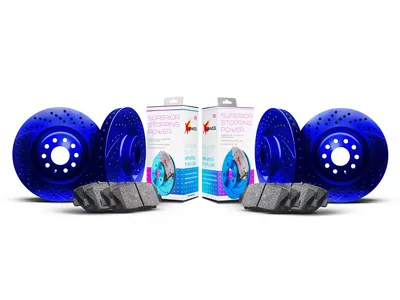 Xbrakes Xi Series 8-Lug Brake Rotor and Pad Kit; Front and Rear; Blue (19-25 RAM 2500)