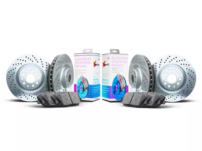 Xbrakes Xi Series 8-Lug Brake Rotor and Pad Kit; Front and Rear; Silver (19-25 RAM 2500)