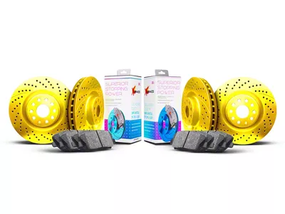 Xbrakes Xi Series 8-Lug Brake Rotor and Pad Kit; Front and Rear; Yellow (19-25 RAM 2500)