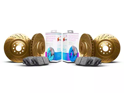 Xbrakes Xi Series 8-Lug Brake Rotor and Pad Kit; Front and Rear; Gold (19-25 RAM 3500 SRW)