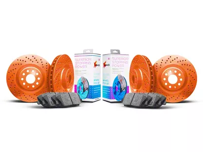 Xbrakes Xi Series 8-Lug Brake Rotor and Pad Kit; Front and Rear; Orange (19-25 RAM 3500 SRW)