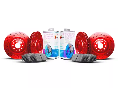 Xbrakes Xi Series 8-Lug Brake Rotor and Pad Kit; Front and Rear; Red (19-25 RAM 3500 SRW)