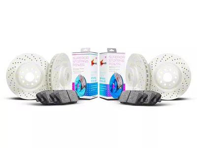 Xbrakes Xi Series 8-Lug Brake Rotor and Pad Kit; Front and Rear; White (19-25 RAM 3500 SRW)
