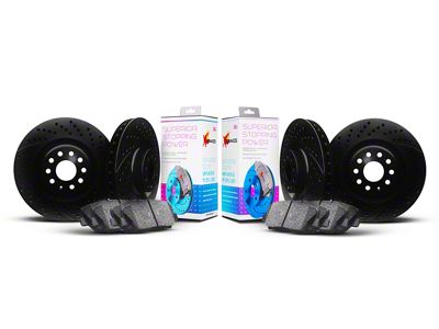 Xbrakes Xi Series 8-Lug Brake Rotor and Pad Kit; Front and Rear; Black (07-10 Sierra 2500 HD)